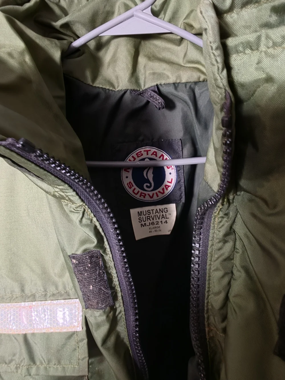 🔥 Men's XL Flotation Olive Green Military Field Jacket Reflective Trim Mustang